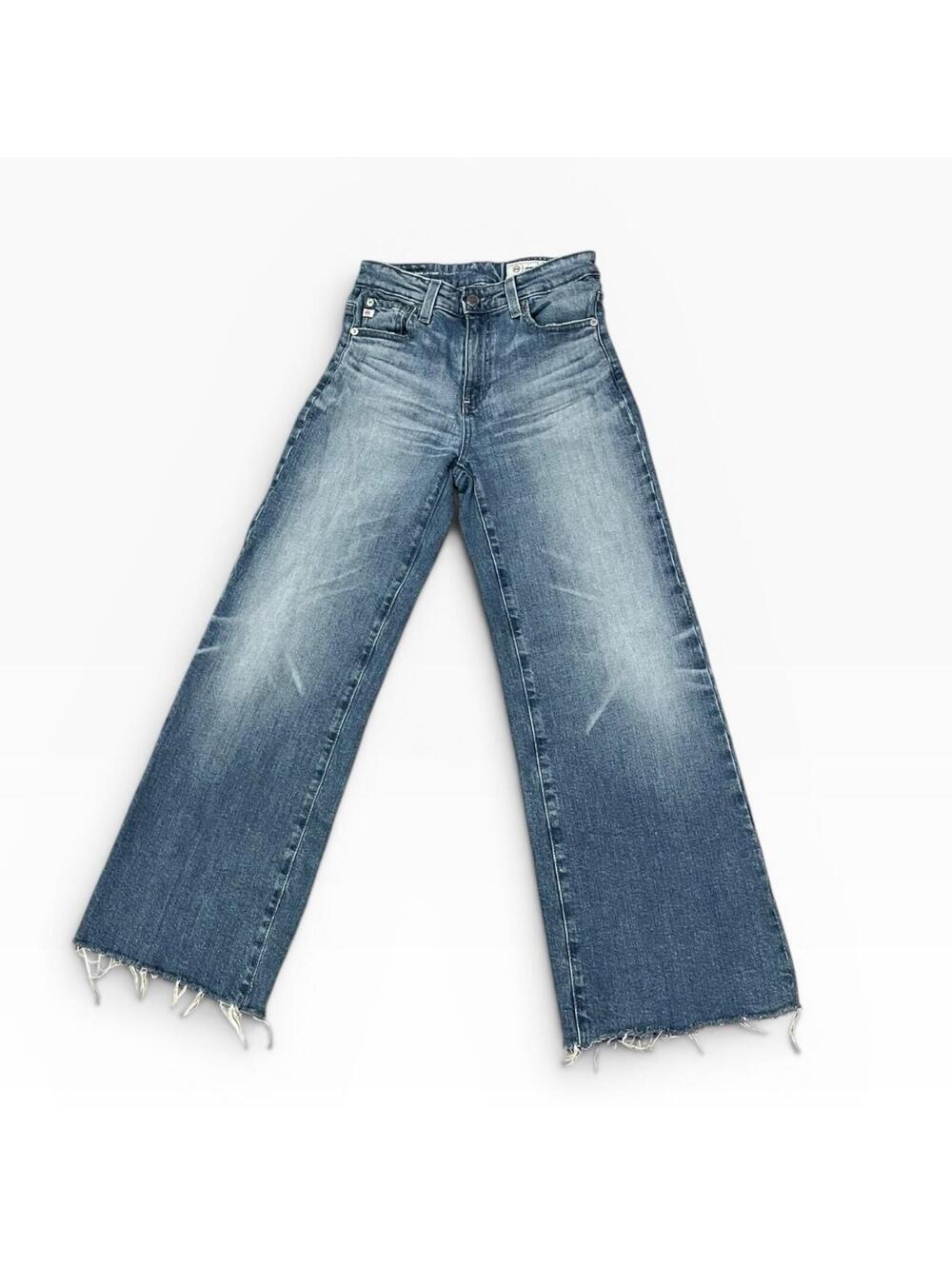 AG Saige Wide Leg Crop Jeans Womens 23 High Rise Light Wash $235 MSRP Italy